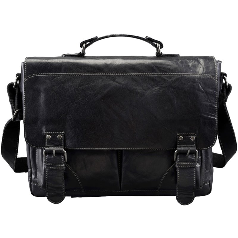 PRIDE&SOUL Business Bag L leather shoulder bag, black, laptop compartment, 37×10×30 cm