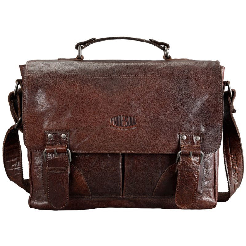 PRIDE&SOUL Business Bag L leather shoulder bag, black, laptop compartment, 37×10×30 cm