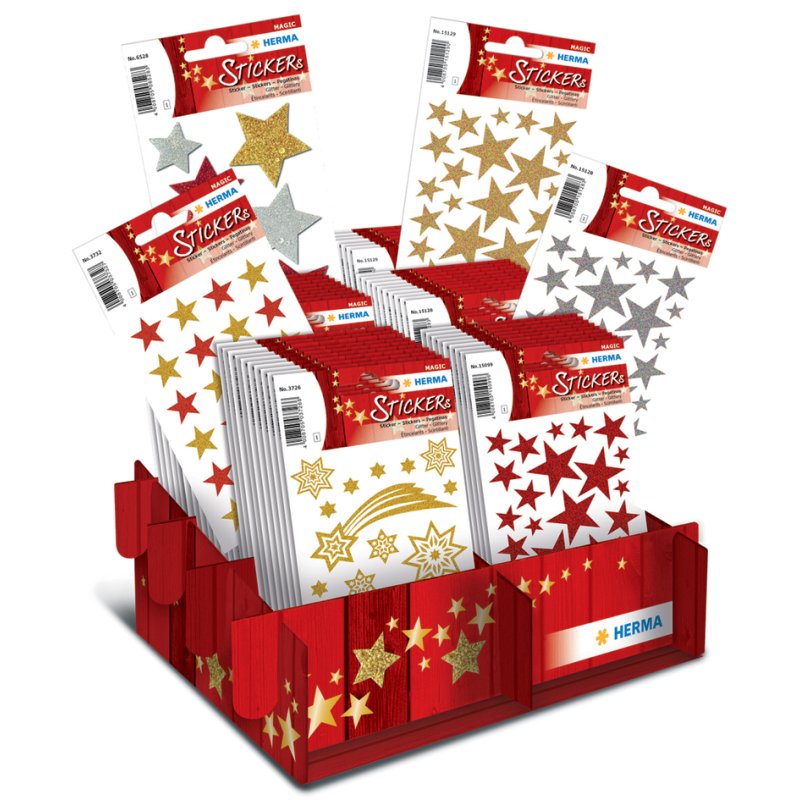 HERMA Christmas pictures MAGIC Glitter Stars, display, 6 designs, 60 packs