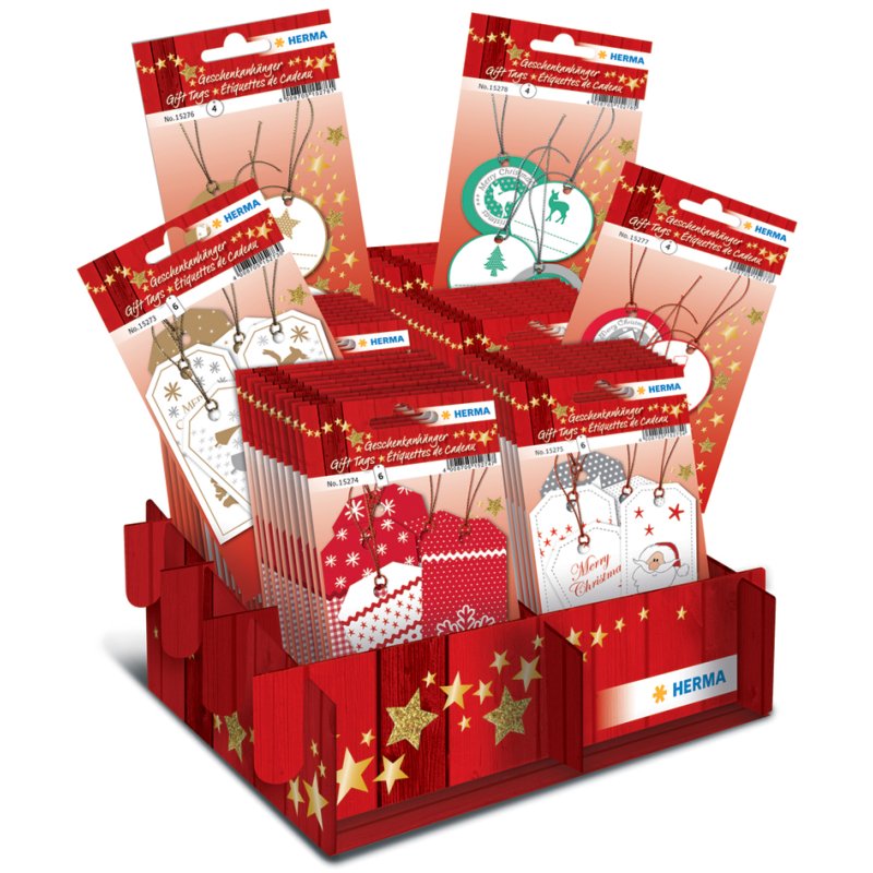 HERMA étiquettes cadeaux de Noël, présentoir magasin, 6 motifs, 60 packs