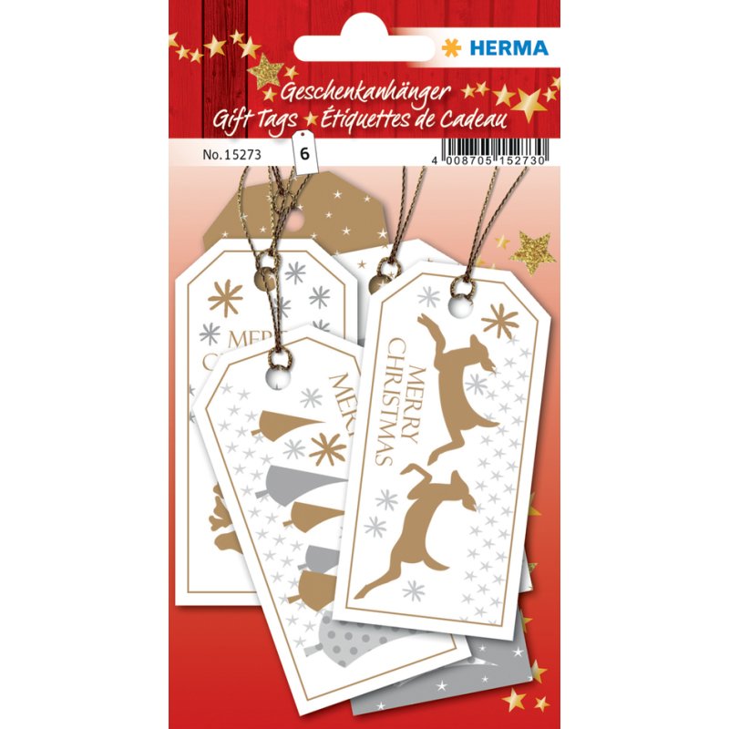 HERMA étiquettes cadeaux White Christmas, carton imprimé recto-verso, 80×40 mm, 6 pièces