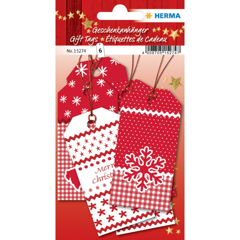HERMA étiquettes cadeaux White Christmas, carton imprimé recto-verso, 80×40 mm, 6 pièces