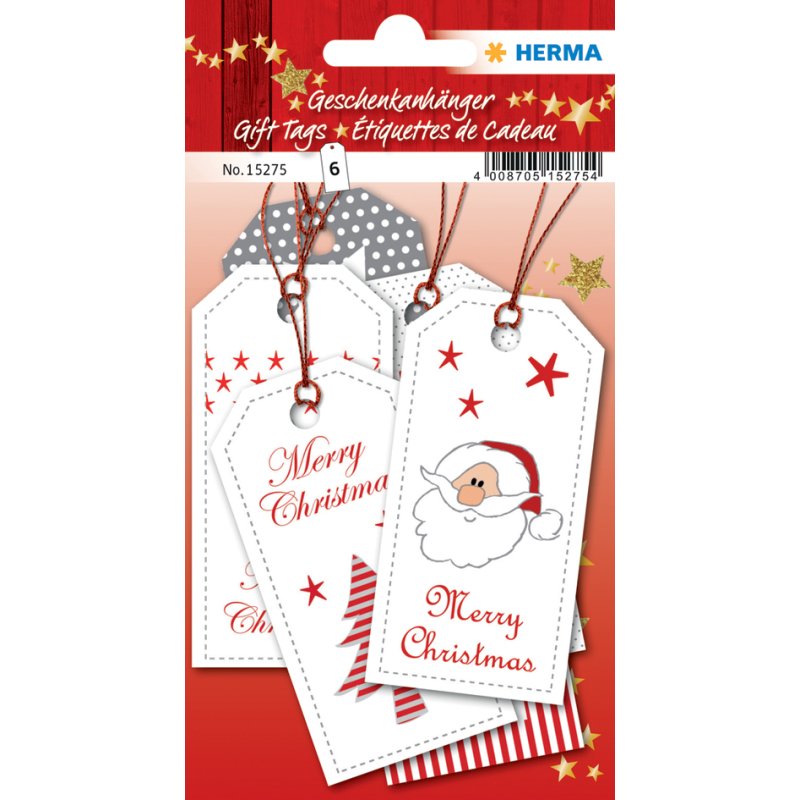 HERMA étiquettes cadeaux White Christmas, carton imprimé recto-verso, 80×40 mm, 6 pièces