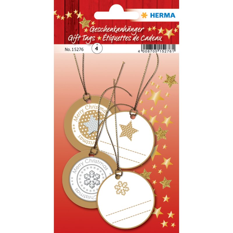 HERMA étiquettes cadeaux White Christmas, carton imprimé recto-verso, 80×40 mm, 6 pièces