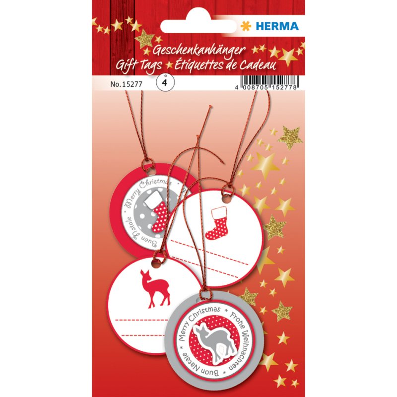 HERMA étiquettes cadeaux White Christmas, carton imprimé recto-verso, 80×40 mm, 6 pièces