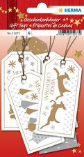 HERMA kerstcadeaulabels Prettige Kerstdagen, beglitterd, 80×40 mm, 6 stuks