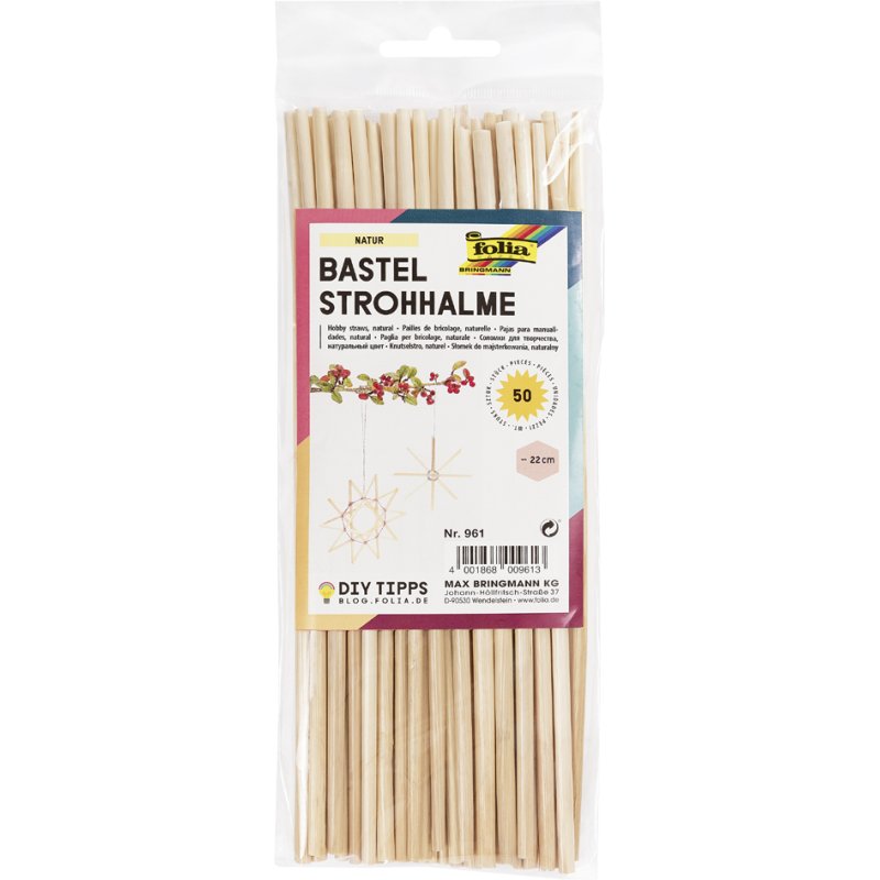 folia strohalmen voor knutselwerkjes, naturel, 220 mm, 50 stuks