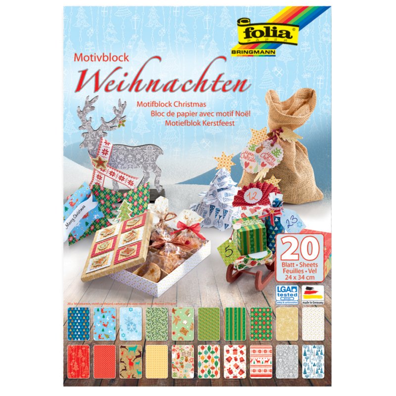 folia kartonnen blok Kerst III, 240 × 340 mm, 270 g/m², 20 vel
