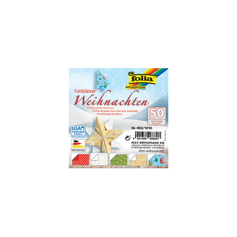 folia vouwvellen Kerst, 200×200 mm, 80 g/m², 50 vel