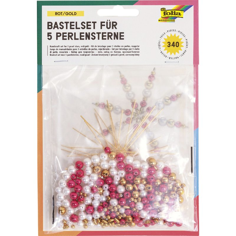 folia kralen sterren-set, 340-delig, rood/goud/parelwit