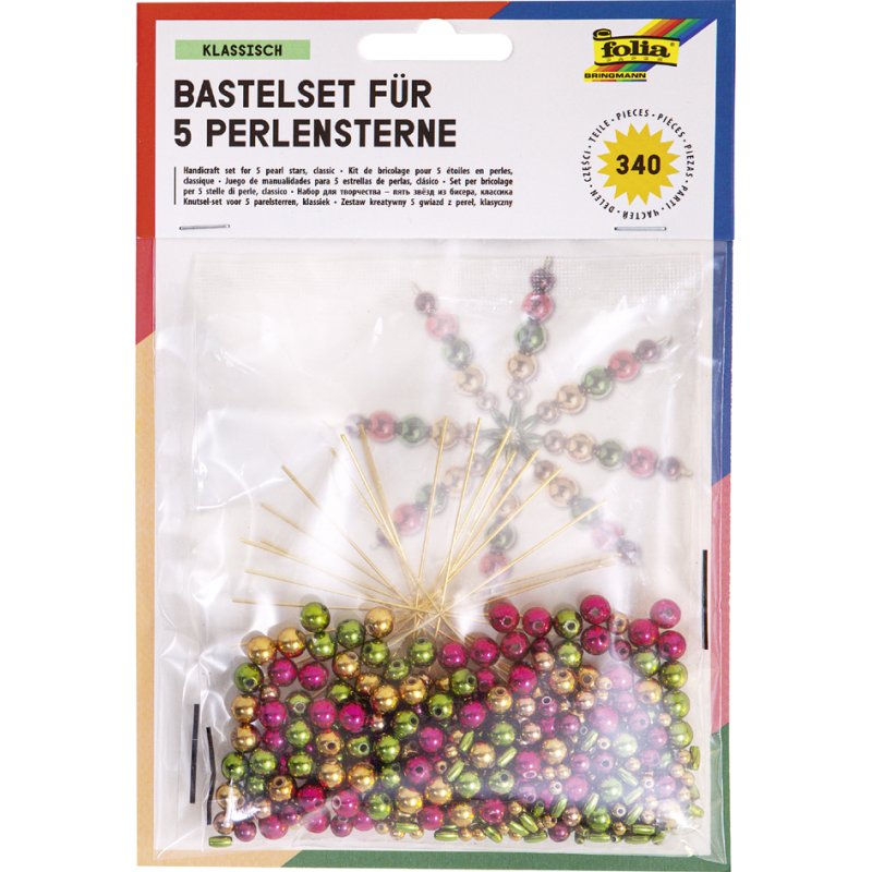 folia kralen sterren-set, 340-delig, rood/goud/parelwit