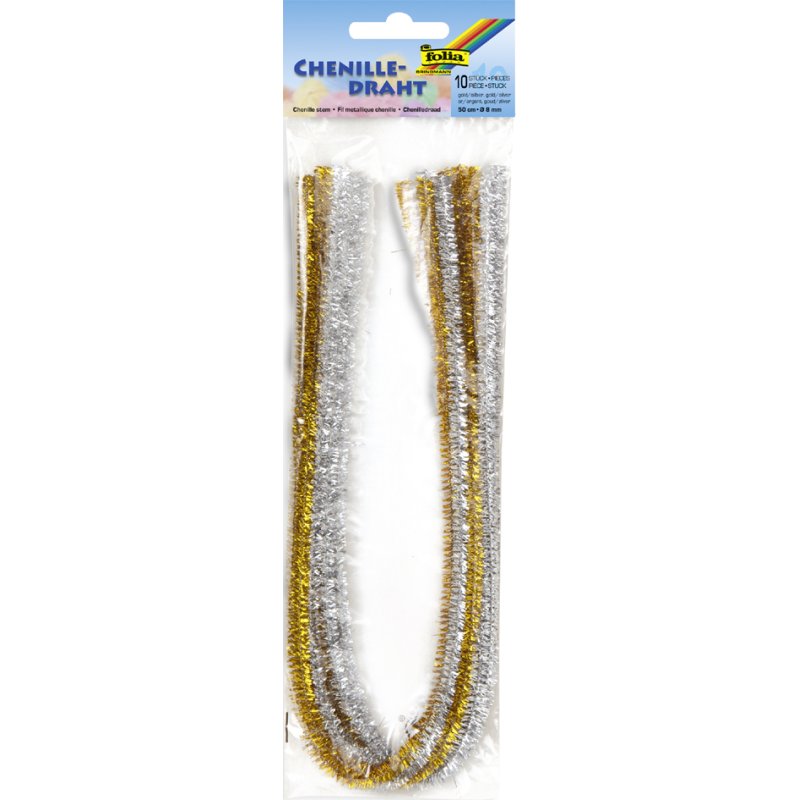 folia chenille pijpenragers Kerst, 500 mm, 5 kleuren, 10 stuks