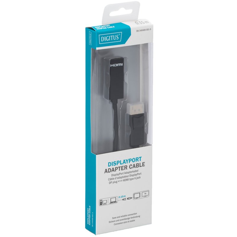 DIGITUS DisplayPort naar HDMI adapter, zwart, 0,15 m