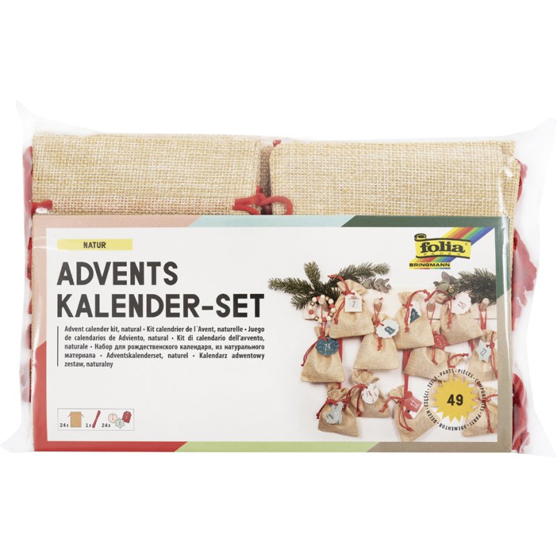 folia adventskalender set, jute-optiek, naturel, 24 zakjes
