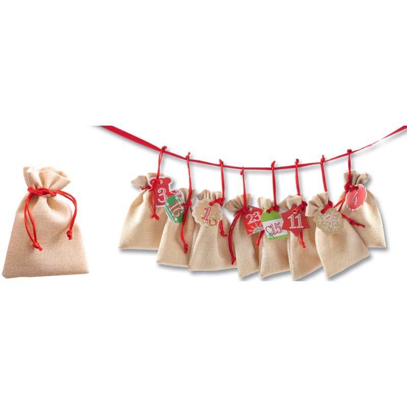 folia adventskalender set, jute-optiek, naturel, 24 zakjes