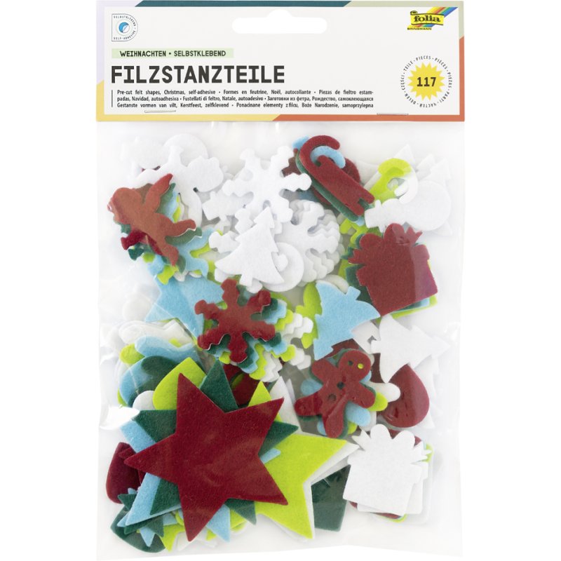 folia viltdecoraties Kerst, zelfklevend, 5 kleuren, 117 stuks