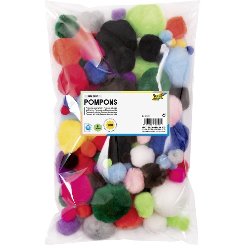 folia pom poms, gemengde maten en kleuren, 100 stuks