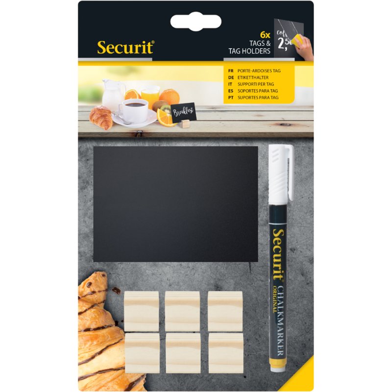 Securit krijtborden standaard set, A7, teak houders, 6 stuks