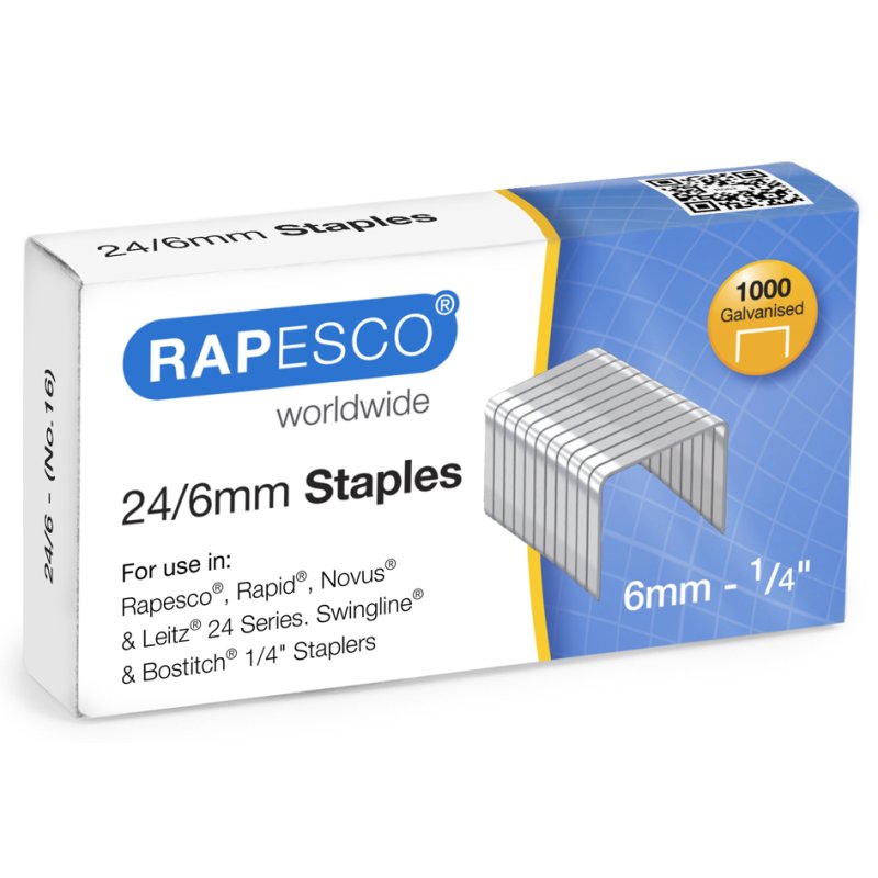 RAPESCO nietjes 24/6, verkoperd + gegalvaniseerd, 1000 stuks