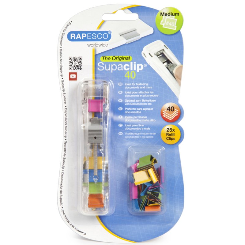 RAPESCO distributeur de clips Supaclip 40, transparent, 2-40 feuilles, réutilisable