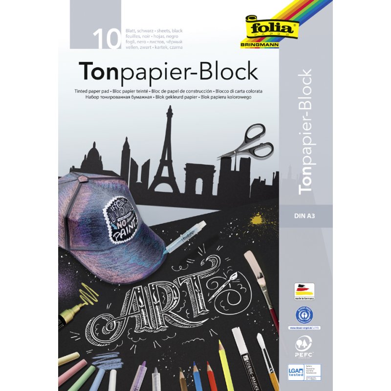 folia tekenblok A4, zwart, 130 g/m², 20 vel