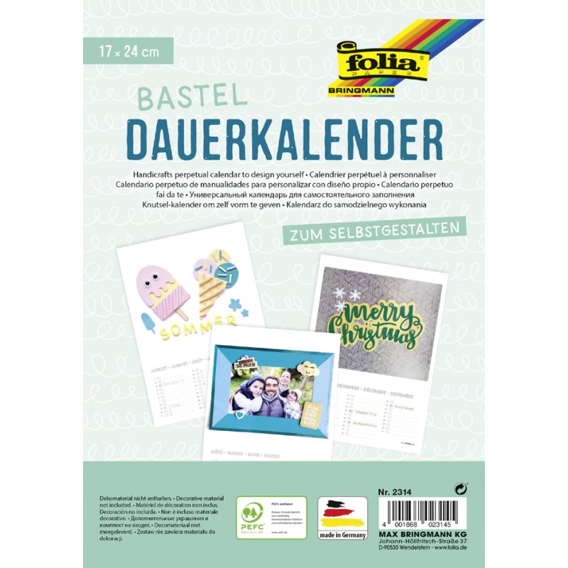 folia creatieve wandkalender, spiraalgebonden, 170×240 mm, wit