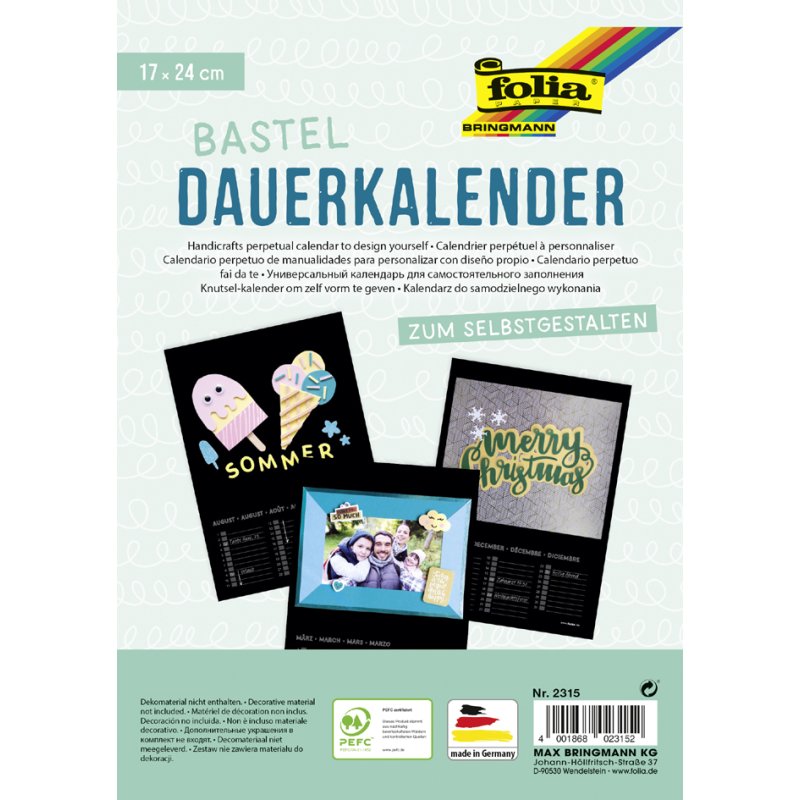 folia creatieve wandkalender, spiraalgebonden, 170×240 mm, wit