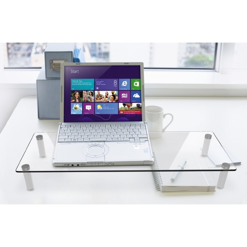 DIGITUS monitorstandaard glas, wit, 560×210×80 mm, max. 20 kg