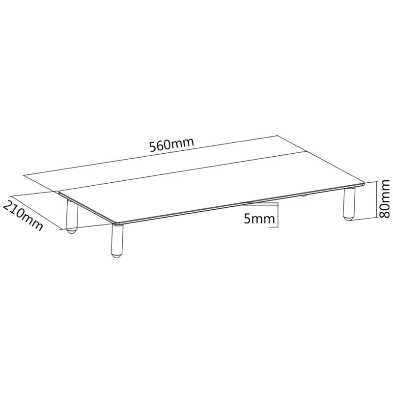 DIGITUS monitorstandaard glas, wit, 560×210×80 mm, max. 20 kg