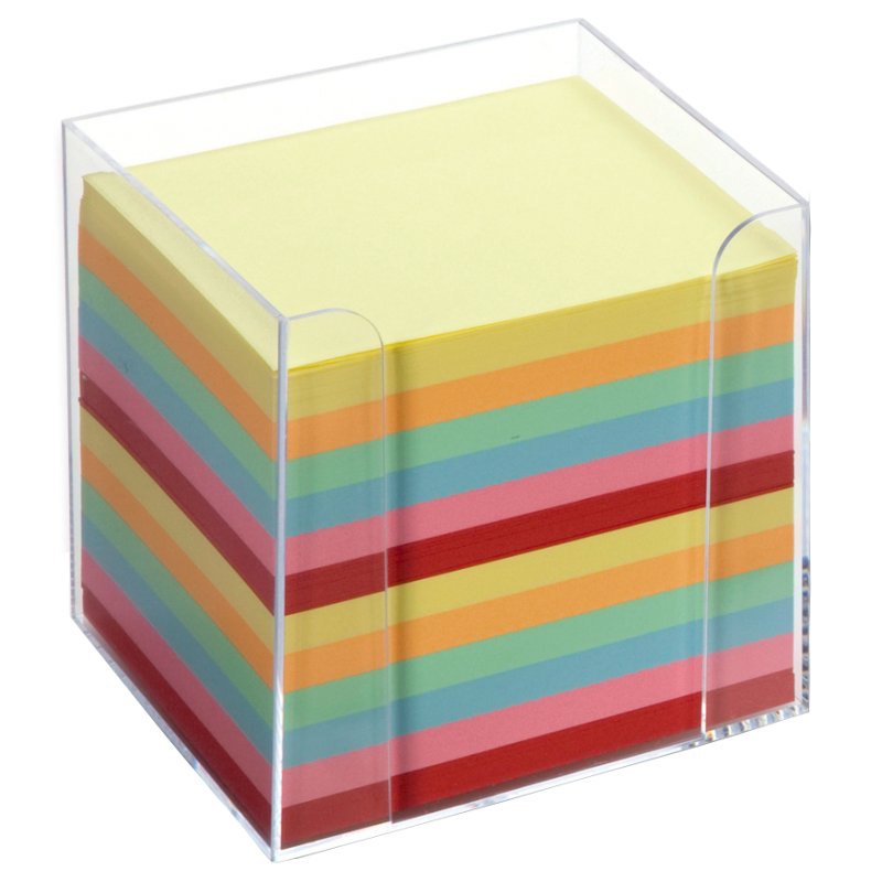 folia memoblokhouder kunststof transparant, gekleurd en wit papier, 95×95×95 mm, 700 vel