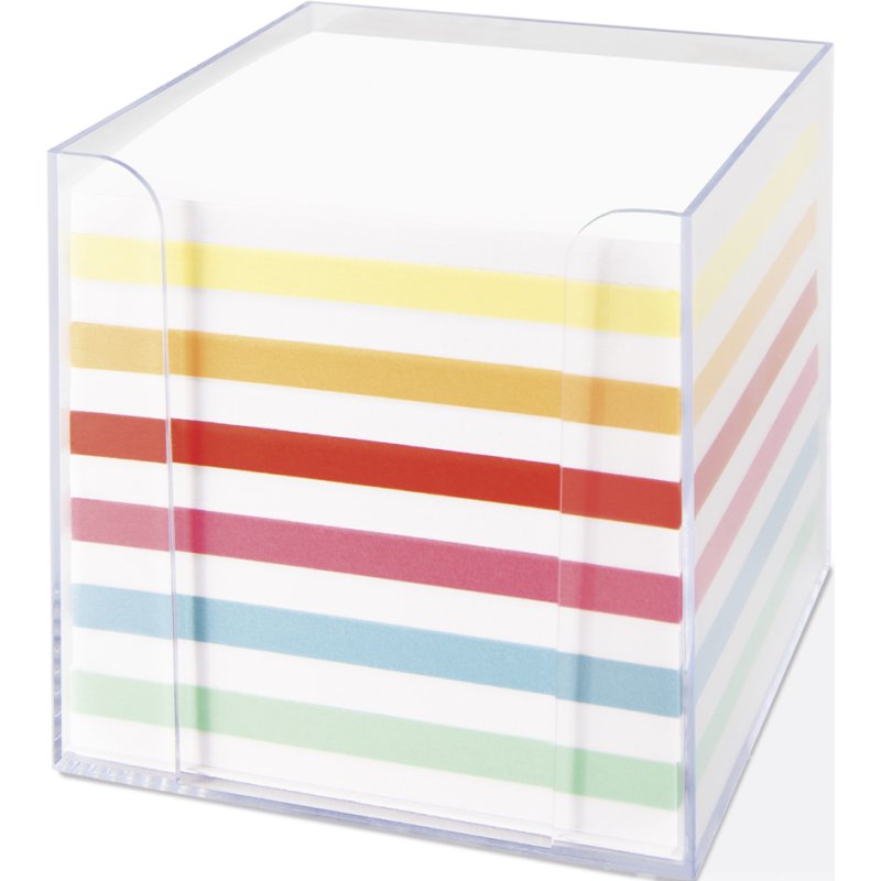 folia memoblokhouder kunststof transparant, gekleurd en wit papier, 95×95×95 mm, 700 vel