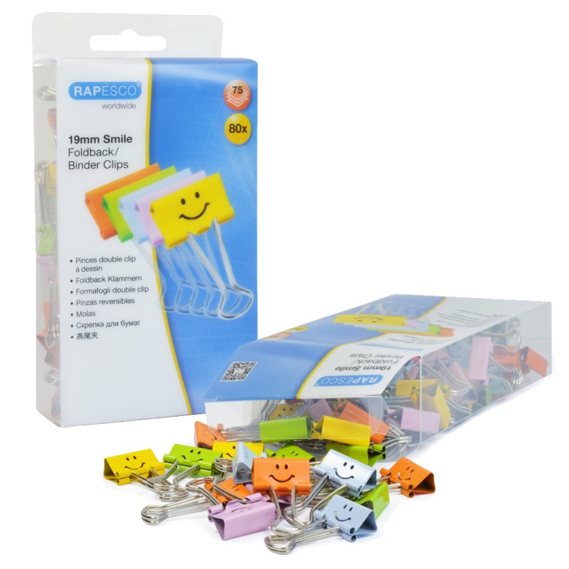 RAPESCO pinces à foldback 32 mm, jaune avec emoji, 20 pièces