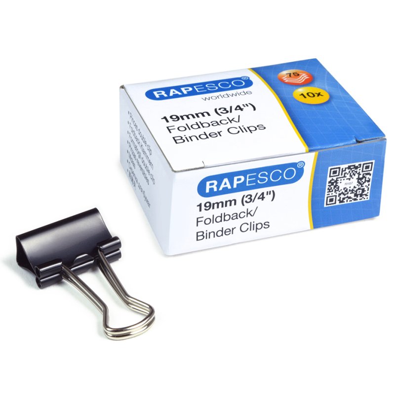 RAPESCO pinces à foldback 41 mm, noir, 190 feuilles, 10 pièces