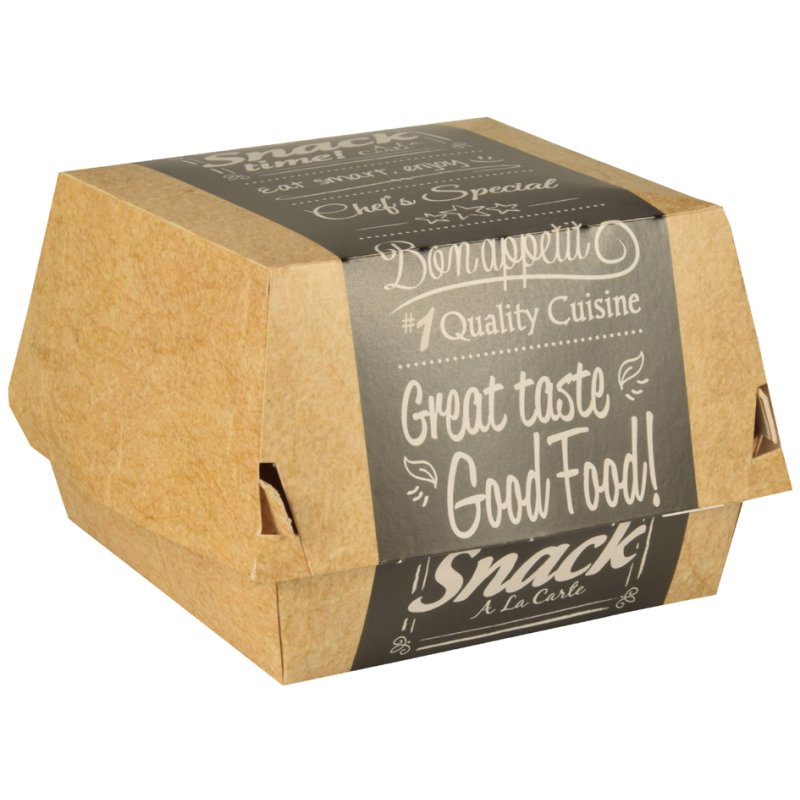 PAPSTAR boîtes à burger XXL, marron avec couvercle, 90×155×155 mm, 50 pièces