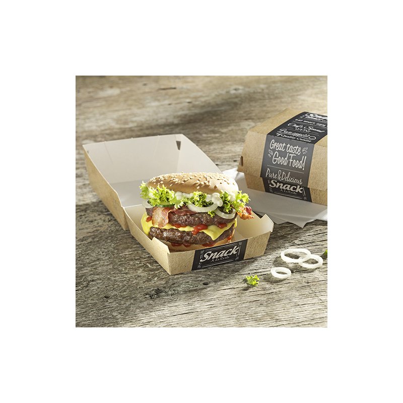 PAPSTAR boîte à burger grande, 115×110×70 mm, brun avec couvercle, 50 pièces