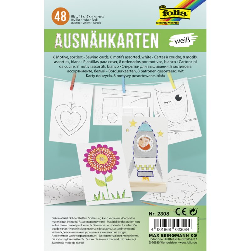 folia borduurkaarten, wit, 110×170 mm, 48 stuks