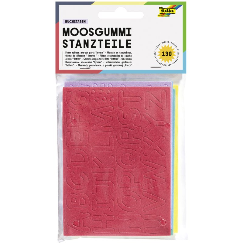 folia vilt letterstansen met mosrubber, 15×15 mm, 5 kleuren, 130 letters