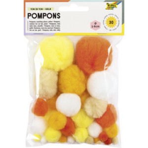 folia pompons, tintmix geel, 30 stuks, 10-50 mm