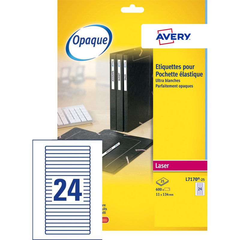 AVERY zelfklevende sorteerlabels, 134 × 11 mm, wit, 600 stuks