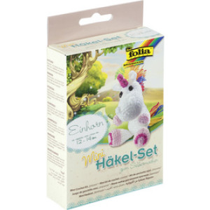 folia minihaakpakketje Eenhoorn, haaknaald en wol, veiligheidsogen, instructies