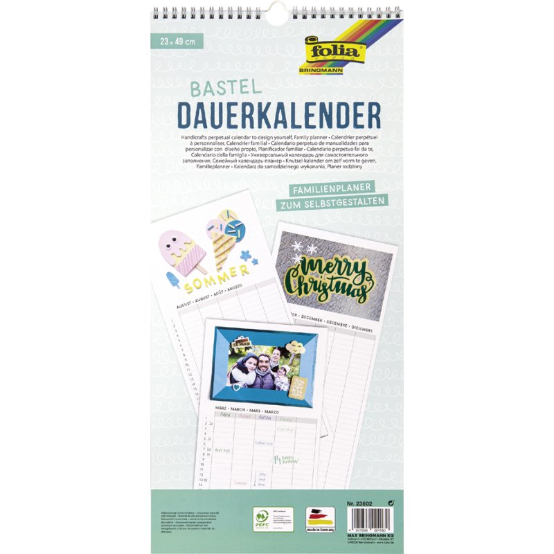 folia creatieve wandkalender Familieplanner, 230 × 490 mm, spiraalgebonden, 13 vel