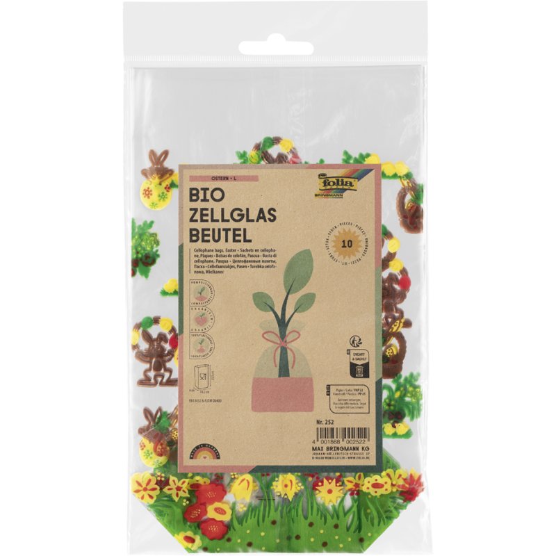 folia cellofaan zakjes met paasmotief, transparant, 145×235 mm, 10 stuks