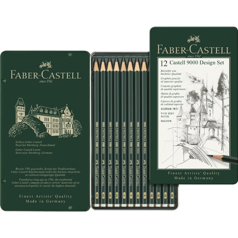 Faber-Castell crayons CASTELL 9000 Design, 12 pièces, étui métallique