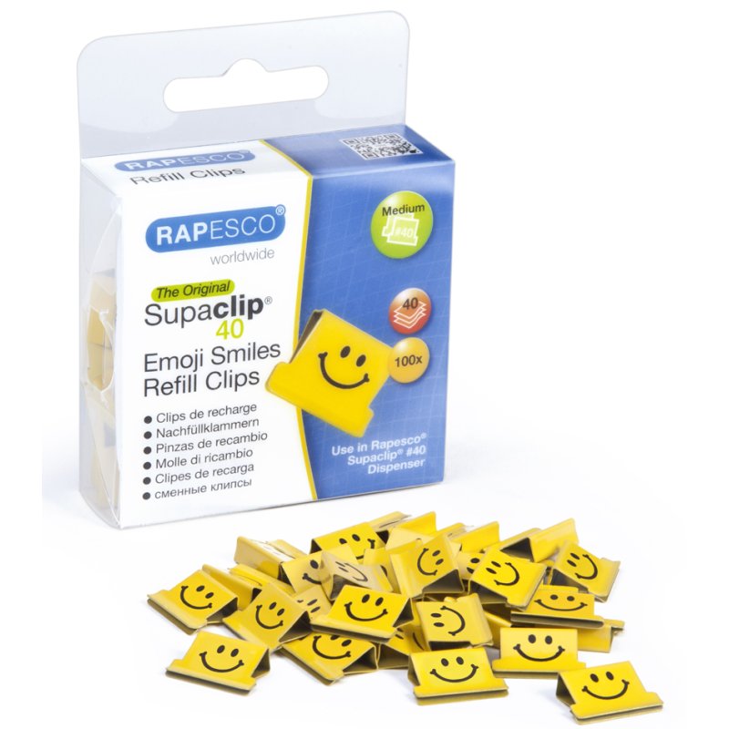 RAPESCO document clips Supaclip 40, yellow, smiley motif, 100 pieces