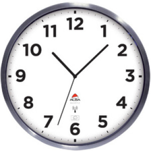 ALBA radiogestuurde wandklok, waterdicht, wit/zilver, 35,5 cm