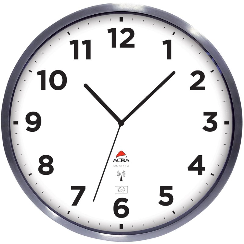 ALBA radiogestuurde wandklok, waterdicht, wit/zilver, 35,5 cm