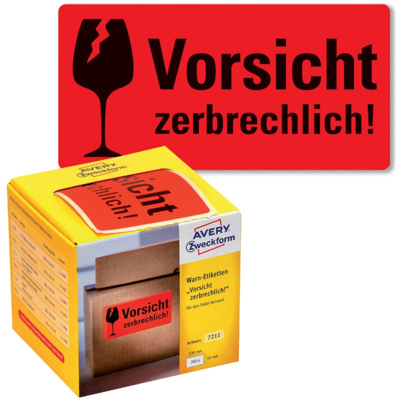 AVERY Zweckform etikettenrol 'Breekbaar!', neonrood, 100×50 mm, 200 stuks