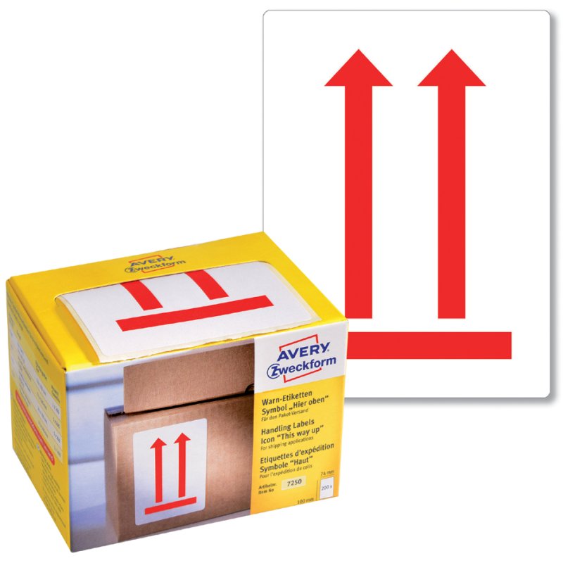 AVERY Zweckform waarschuwingsetiketten Hier boven, neonrood, 74×100 mm, 200 stuks