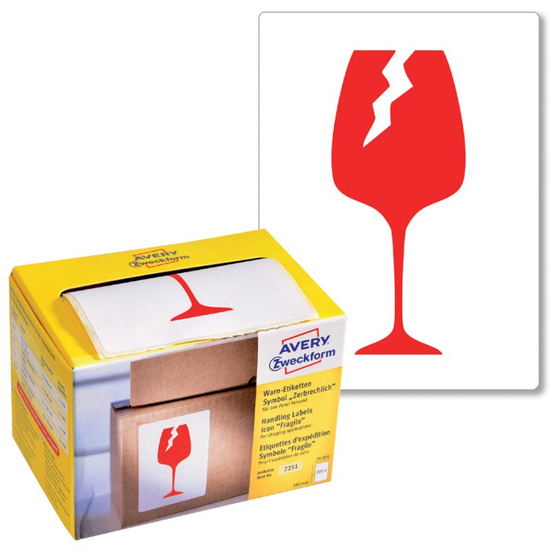 AVERY Zweckform étiquettes d'avertissement, rouge néon/blanc, fragile, 74×100 mm, 200 pièces