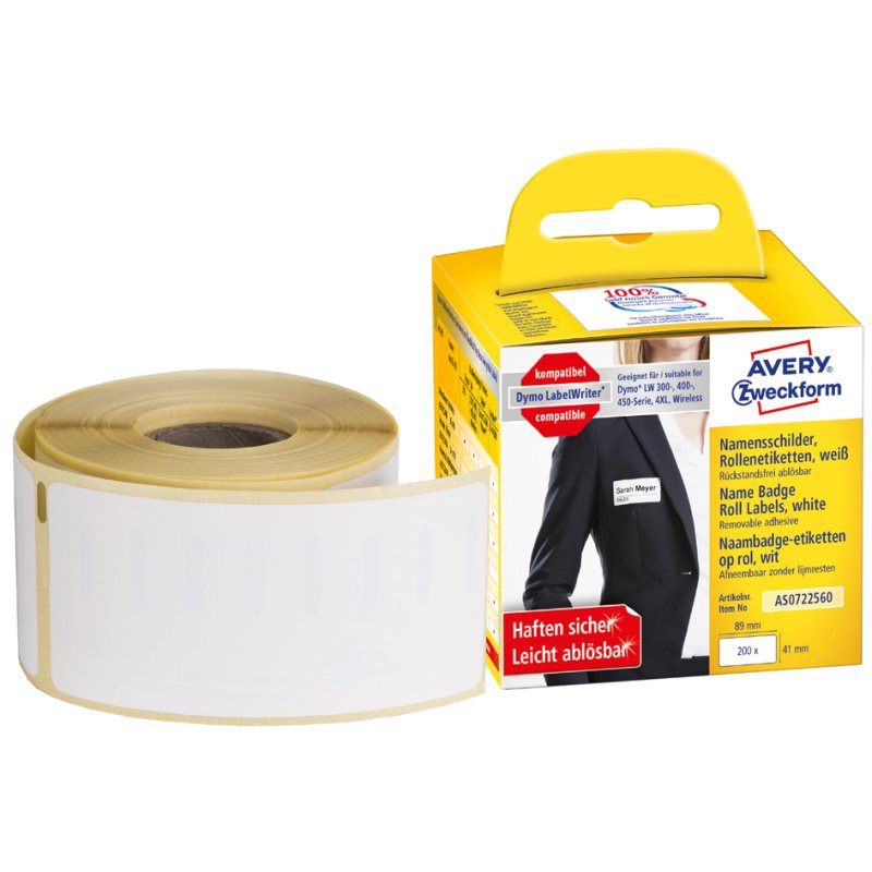 AVERY Zweckform étiquettes à noms en rouleau, blanc, 41 × 89 mm, 200 pièces